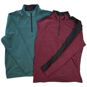 Bundle Lot 2 Pro Tour Golf Quarter Zip Pullovers Size L Teal Green + Burgundy